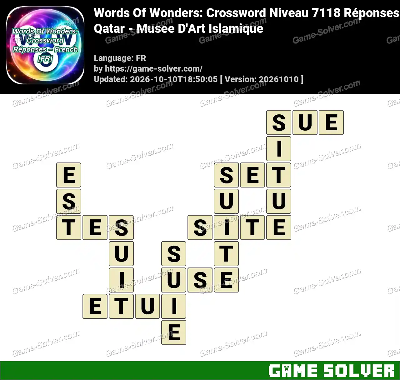 Words Of Wonders: Crossword Niveau 7118 Réponses – Qatar – Musee D’Art Islamique